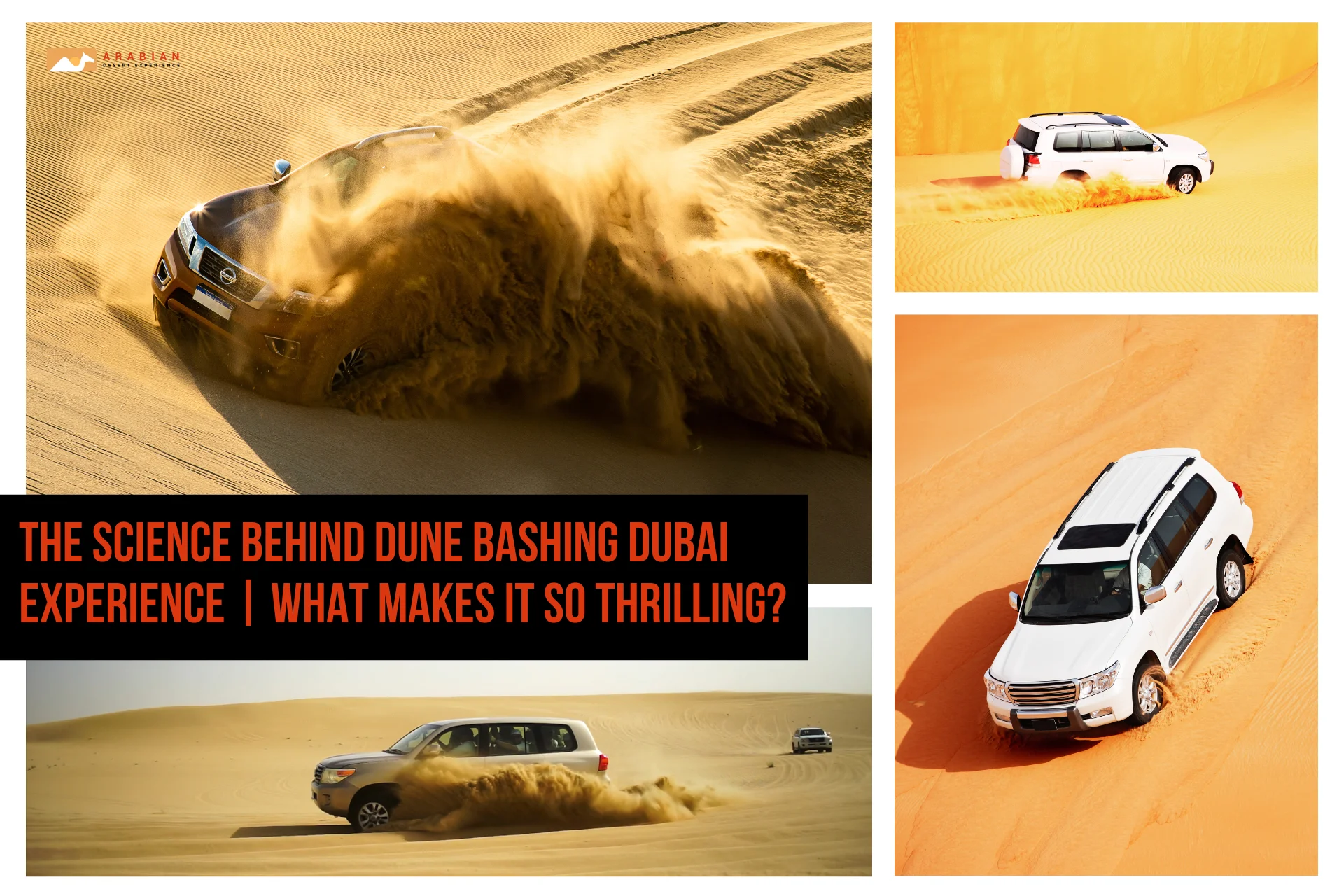 A 4x4 vehicle racing across golden sand dunes during a thrilling dune bashing Dubai experience at sunset.